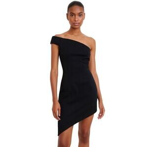 Safiyaa Deep Navy One Shoulder Asymmetric Hem Cocktail Dress Size FR 40 US 8